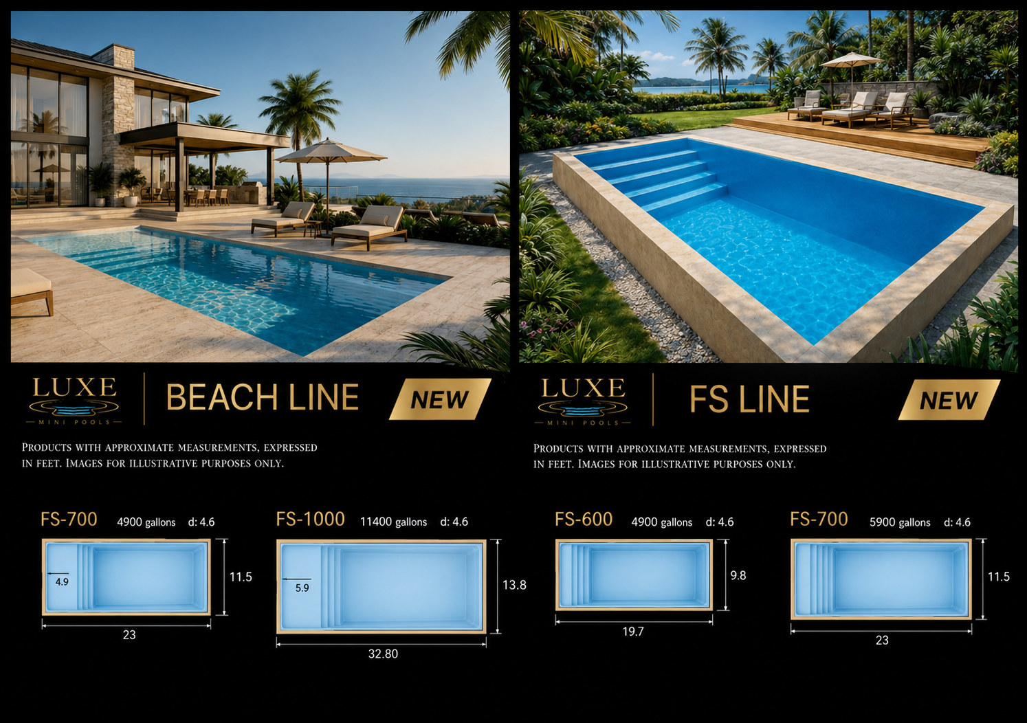 Beach Line and FS Line fiberglass plunge pools and small rectangular pools | Texas service areas: Houston, Spring, Magnolia, Montgomery, Conroe, Katy, Navasota, Bryan, College Station, Hempstead, Cypress, and Huntsville, Texas Beach Line and FS Line fiberglass plunge pools and small rectangular pools in Cypress and Huntsville, Texas